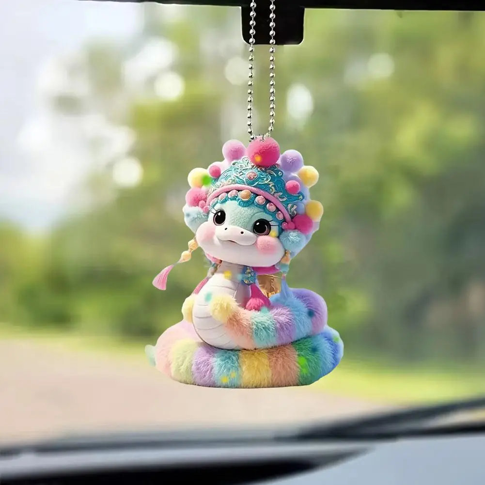 Cute Colored Snake Acrylic 2D Flat Car Rearview Mirror Bag Car Hanging Small Pendant Accessory
