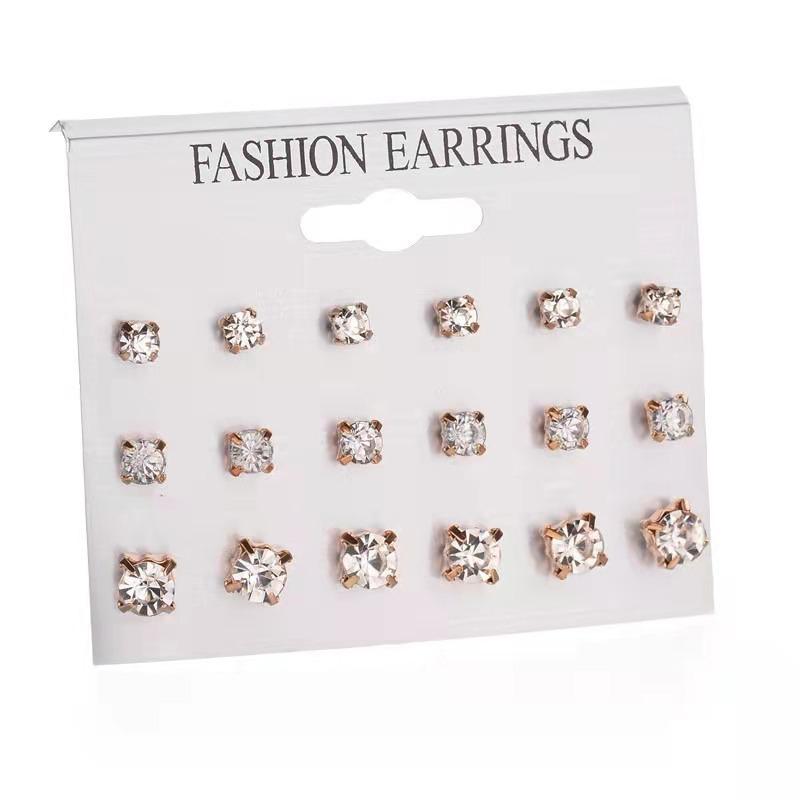 Product Introduction of Bộ Bông Tai Đinh tán Thời Trang, 9 Đôi, Kết Hợp Đơn Giản, Bông Tai Họa Tiết Hình Vuông, Dành Cho Nữ, Bông Tai Mới 19