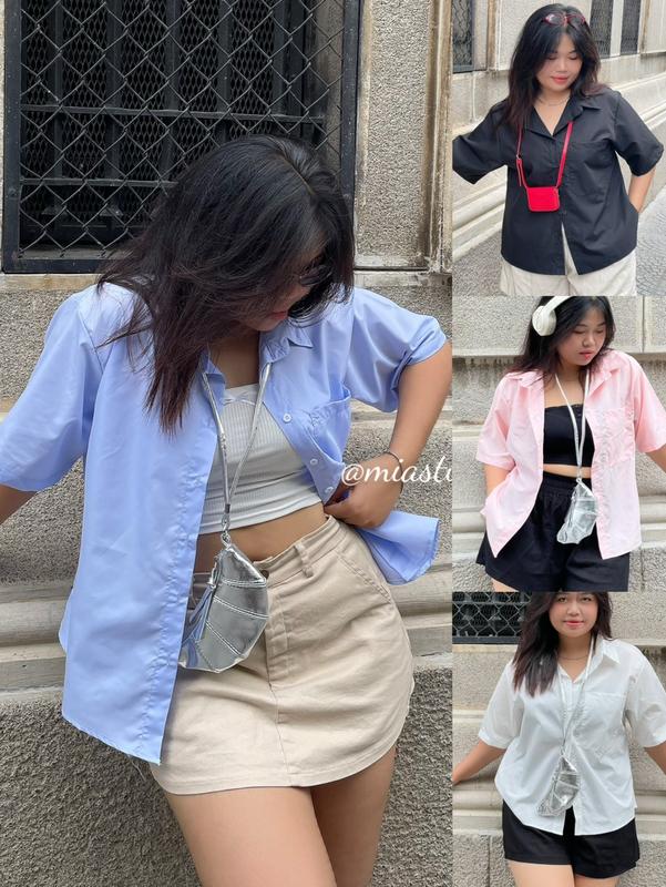  Áo sơ mi ngắn tay nữ chất liệu thô phù hợp cho mùa hè Bigsize 90kg 