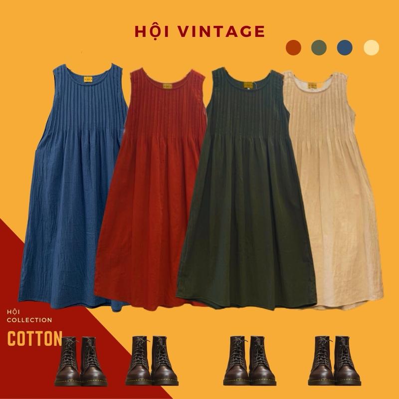 Váy Tay Sát Vintage/ Mori Freesize Chít Dọc Suông Cotton Vui Thu Đông/ Noel Xinh