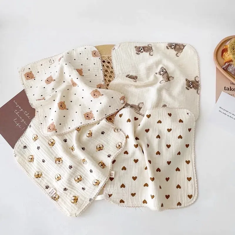 Sét 5 khăn yếm vải xô Muslin 2in1- Khăn sữa kèm yếm tam giác Cotton Kem Voi Len 1