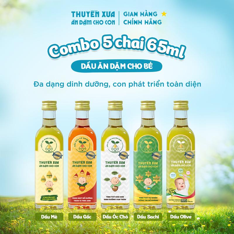   COMBO 5  Dầu Mè - Gấc - Óc Chó - Sachi - Olive Ăn Dặm Thuyền Xưa - 65ml 