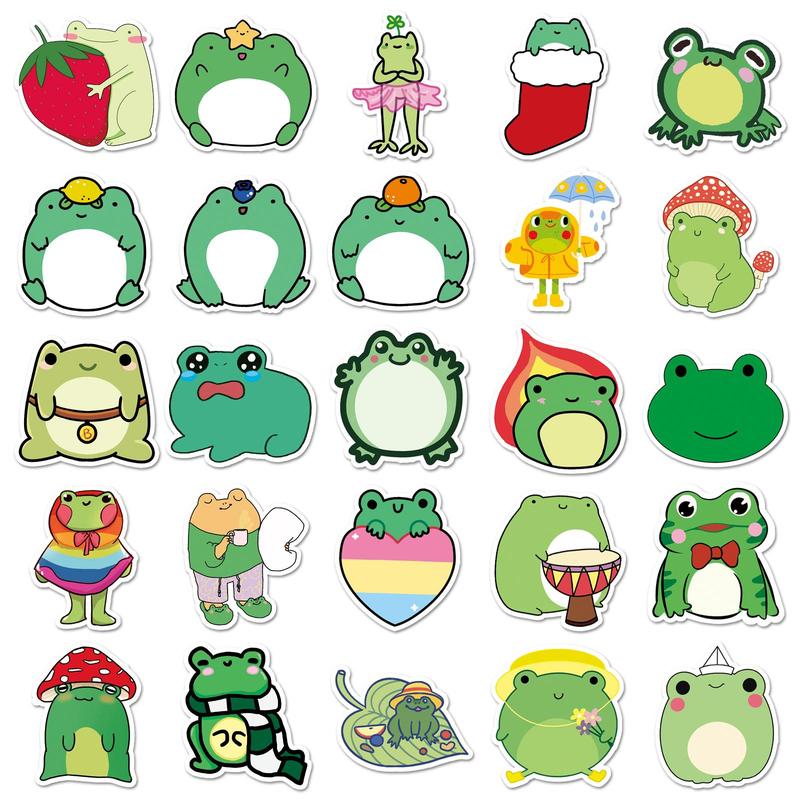 50pcs Cartoon Frog Pattern Stickers, Cute Animals Pattern Waterproof Decorative Stickers, DIY Decals For Water Bottle, Laptop, Phone Case, Scrapbooking, Journal Making 4