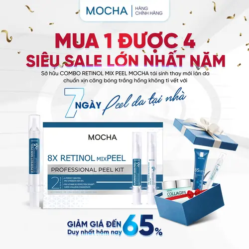 Ống Peel Da Retinol Mocha 10ml (Quà Tặng: 1 Sữa Rửa Mặt 25ml + 1 Kem Dưỡng 30gr + 1 Tinh Chất B5 10ml)