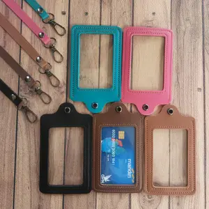 Lanyard Mika ID Card Holder Mika Bolak Balik ID Card Name Tag Kulit Dua Sisi Transparan  Tali Kulit NTS037