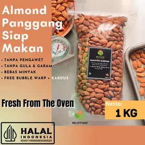 KACANG ALMOND KUPAS 1 kg SIAP MAKAN - ROASTED ALMOND PREMIUM Snack Food Cemilan
