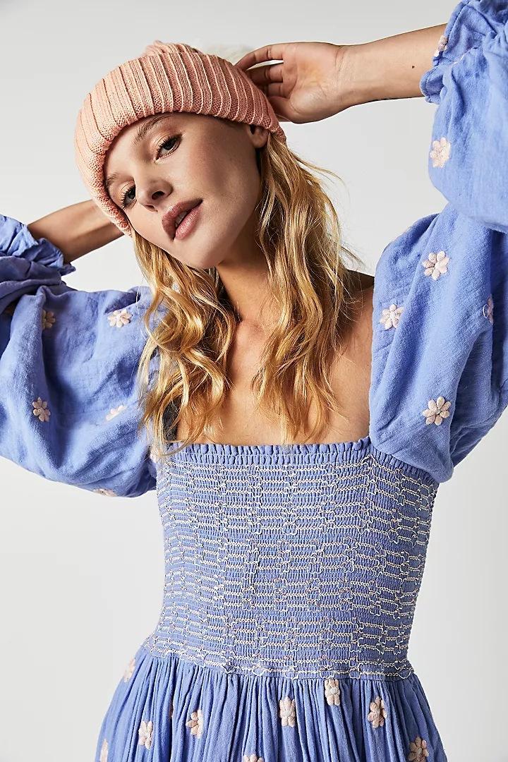 Product Introduction of Women's Floral Embroidery Frill Trim Shirred Flounce Sleeve Dress, Boho Fashion Long Sleeve Square Neck A Line Dress for Daily Holiday Vacation Wear, Ladies Dress for All Seasons, Dresses for Women, Spring Dress Casual Womenswear jaded london  dress 3