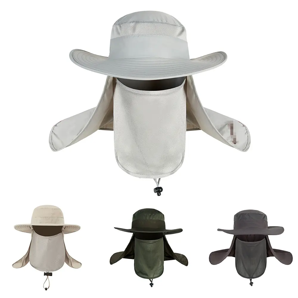 [Ready stock] Outdoor Sun Protection Neck Face Cover Flap Cap Wide Brim Hiking Fishing Hat