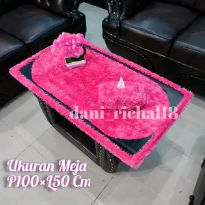 Taplak meja kaca ruang tamu 1 set Taplak+Bando+Tisu / Taplak meja kaca ruang tamu bulu rasfur Biru Coklat Hijau Merah Pink