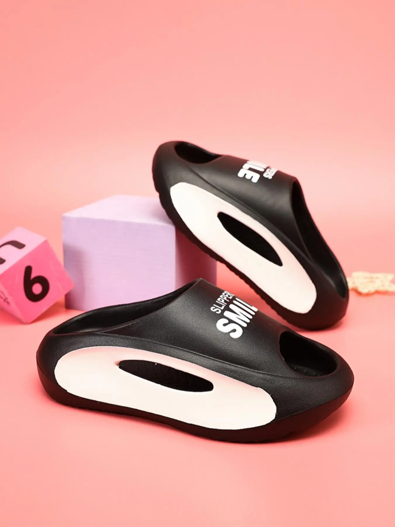 Boy's 1 Pair Colorblock Letter Print Soft Slippers, Casual Comfortable Non-slip Slides for Indoor Wear, Open Toe Slippers for Daily Wear