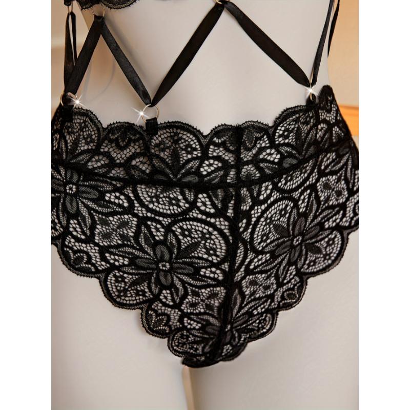 Fashion  2025 Sexy Deep V Cut-Out Floral Lace Teddy Bodysuit - Women's Thong for Intimate Nights 3