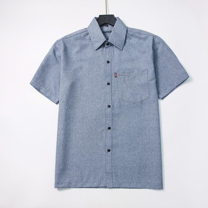 Áo Sơ Mi nam trung niên Ngắn tay form rộng Tomen chất liệu vải đũi cotton trơn có túi mềm mịn, mát, không nhăn. 2