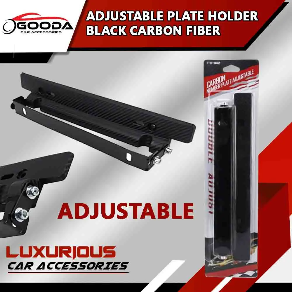 Car Plate Holder Adjustable Black Carbon Fiber For Car SUV Sedan Hatchback - TM302