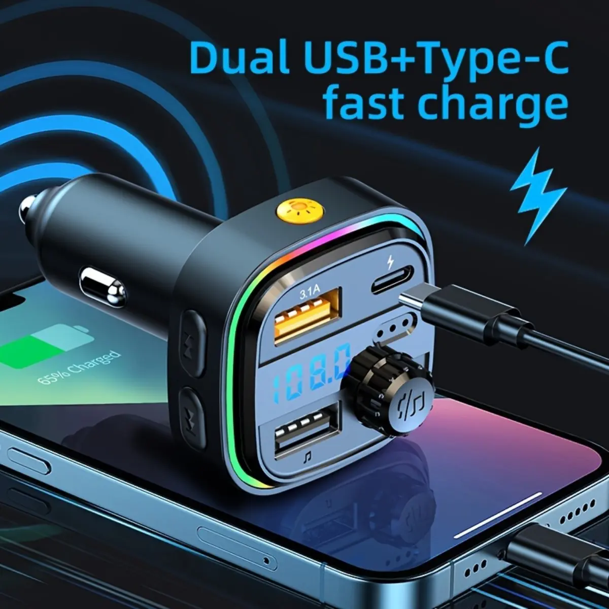 Majesun New Car MP3 Wireless Speaker Multi-function Car MP3 Player Dual USB Car Charger Fast Charge Multi-function