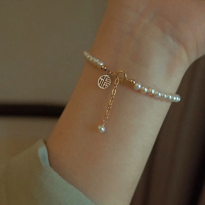 Gelang Mutiara Wanita Minimalis Gold Simplicity Model Fu & Lu. Gelang Fu. A-14