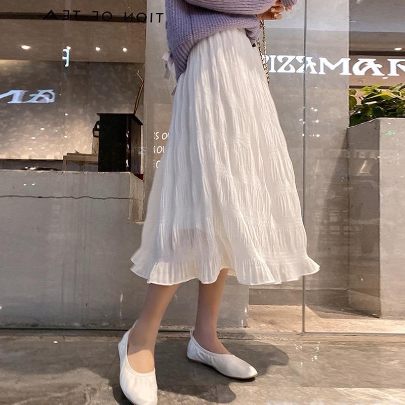 Chân váy bầu dài vải voan dập ly mềm mại mát mặc hè hàng nhập quảng châu cho mẹ bầu Đầm Bầu