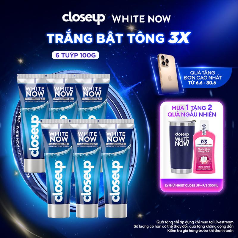 Combo 6 Kem đánh răng Closeup White Now - Trắng Bật Tông 3X từ Công nghệ Ánh Sáng Xanh - Tinh Thể Blue Sapphire 100g [1]