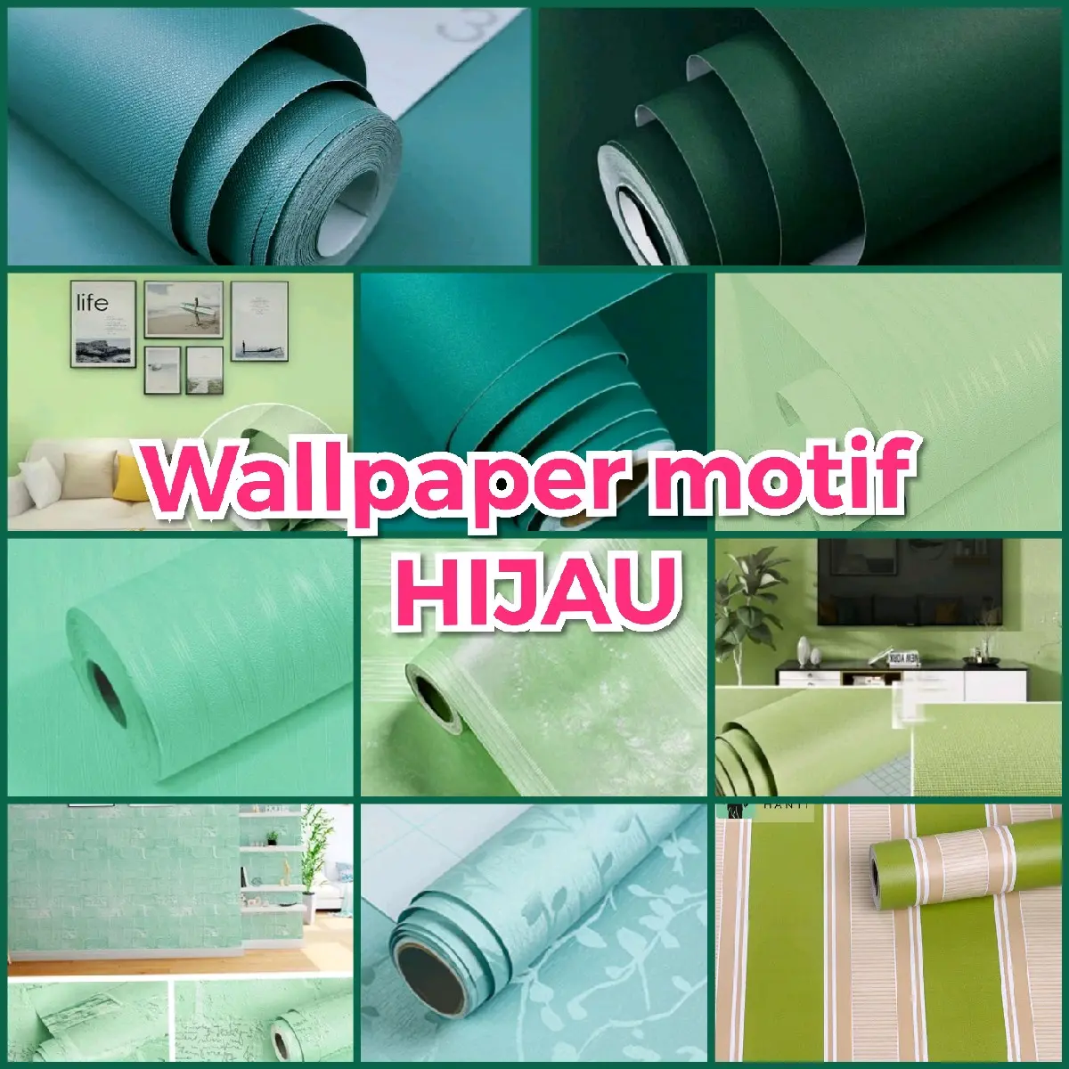 HIJAU Wallpaper Dinding  Hijau  Pekat Polos Hijau garis Hijau bunga Hijau serat Hijau salur Bertekstur Pastel Elegant Dekorasi Kamar Ruang Dan Kantor