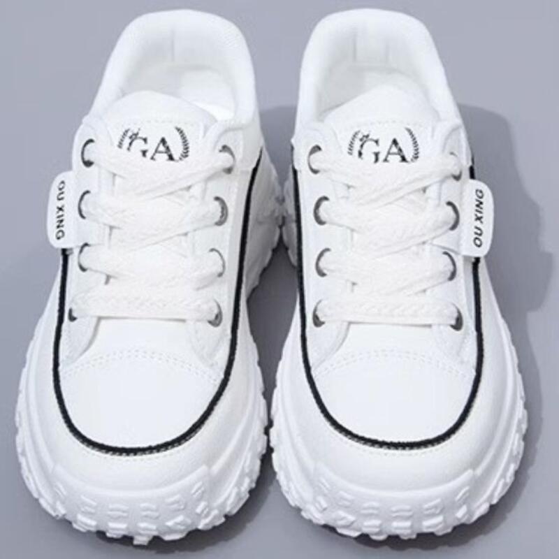 Product Introduction of Dad's Women's Instagram Trend 2024 Spring New Versatile Thick Sole Elevated Running Casual Leather Breathable Sports Shoes 2