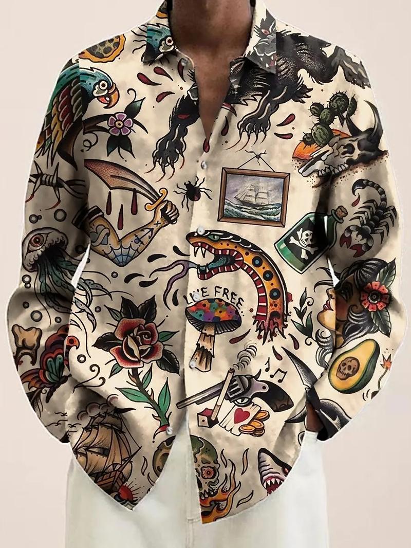 Product Introduction of Men's Vintage Animal Print Long Sleeve Shirt 2023 Fashion Design Luxury Long Sleeve Tops Men's Four Seasons Button Lapel Shirt Menswear Lingerie 3