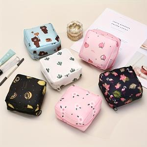 1 pieza Bolsa de almacenamiento de toallas sanitarias de dibujos animados, bolsa de viaje multifuncional con cremallera para maquillaje, almacenamiento de gran capacidad, ligera, material duradero, reutilizable, impermeable y a prueba de suciedad