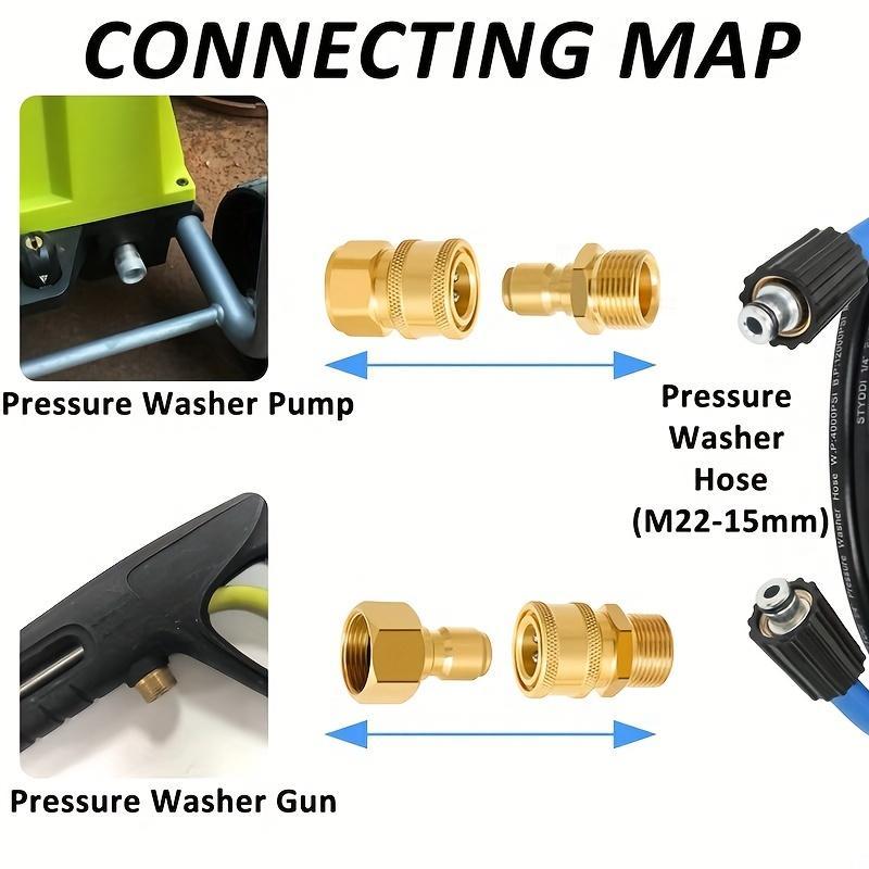 Pressure Washer Quick Disconnect Adaptor Set, M22-15mm to 3/8" Quick Release Couplers, All Solid Brass Connector Compatible with Sun Joe, Power Washer Adaptor, Power Tool Accessories 4