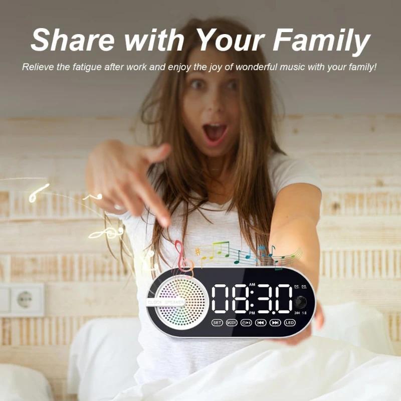 Mini Wireless Bluetooth Speaker LED Plastic  Alarm Clock Multifunctional Stereo Speaker  Smartphone TF Card FM Colorful Lighting  Portable Small Alarm Clock Audio 9