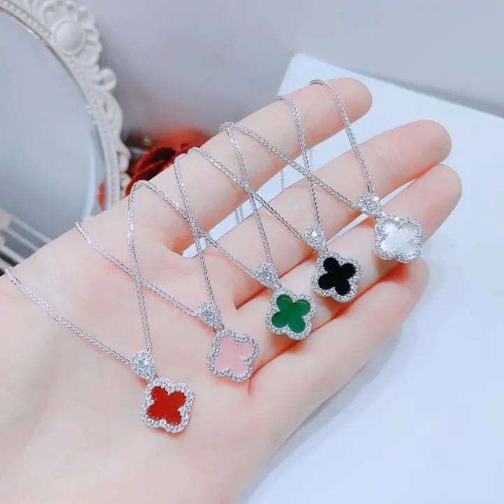 Dây chuyền xà tích mặt 4 la đủ màu bac ta , dây chuyền bac nữ