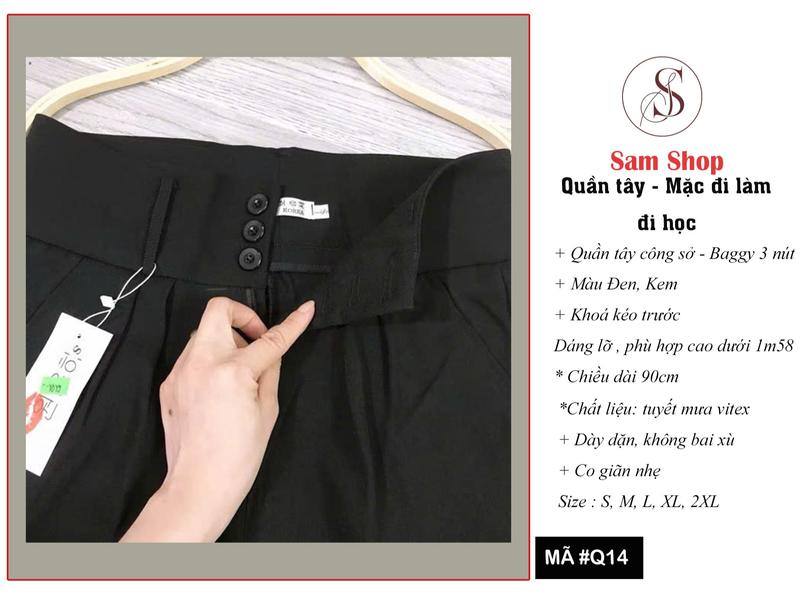 Quần Baggy Cạp Cao 3 Cúc, Chất liệu tuyết mưa dày dặn, Tôn dáng, xiết eo tốt - Samsam Shop 2