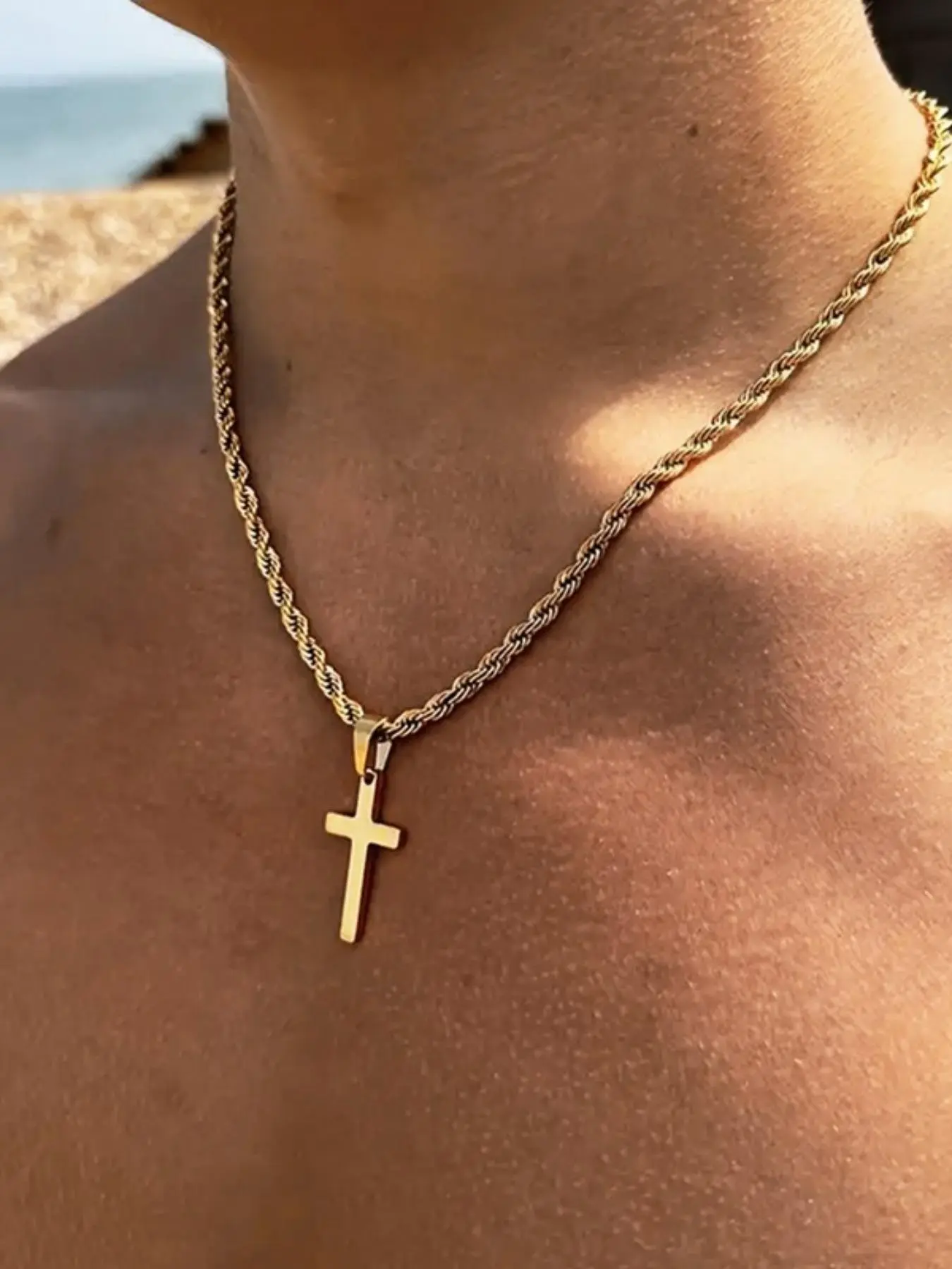 Men's Stainless Steel Cross Pendant Necklace, Fashion Jewelry for Party, Daily Clothing Decor, Trendy All-match & Exquisite Jewelry for Birthday Gift,  Cross Necklace