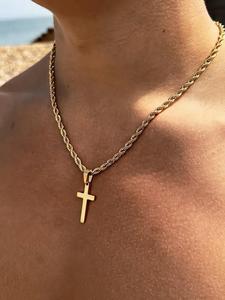 メンズ ステンレス スチール クロス ペンダント ネックレス, パーティーや日常の服装に合うファッションジュエリー, 誕生日プレゼントに最適なトレンディでエレガントなジュエリー