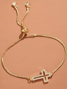 Pulsera con dije de cruz de diamantes de imitación, 1 pieza de pulsera a juego de moda para mujeres y hombres para fiesta, decoración de ropa diaria