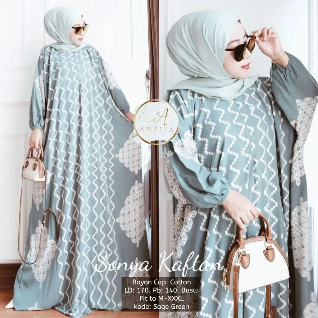 Gamis Kaftan sonya Jumbo Alsize Rayon Premium ld 150 muat bb sampai 125 kg formal muslim panjang  Nyaman Tebal