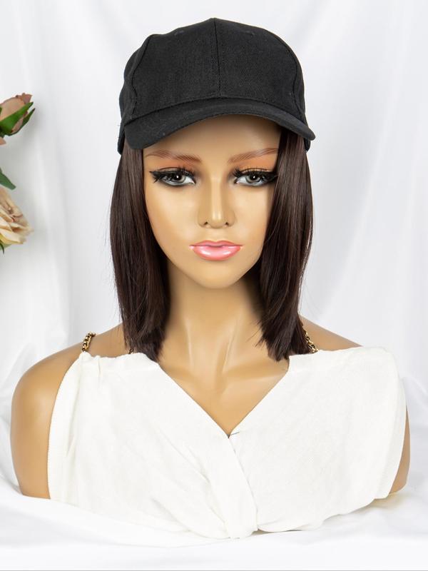 Short Straight Bob Wig with Baseball Cap, Casual Trendy Synthetic Hair for Daily Use, Striking Natural Fluffy Hair Wigs 2