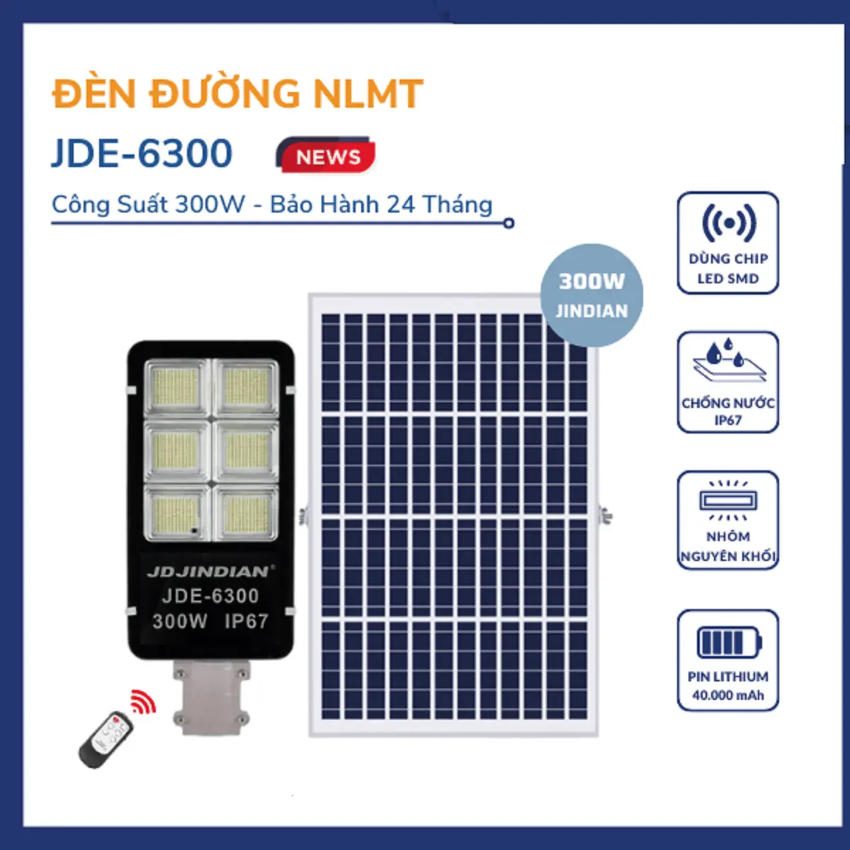 ĐÈN NĂNG LƯỢNG MẶT TRỜI 300W BÀN CHẢI JINDIAN JDE-6300 đènnang  luong