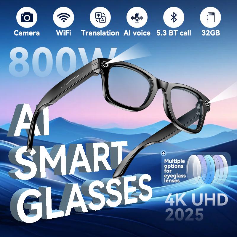 New Men Camera WiFi Smart Glasses 32GB 800W Pixel 4K UHD Camera Anti Shake Video AI Translation Anti Blue Light Women Glasses - Image 5