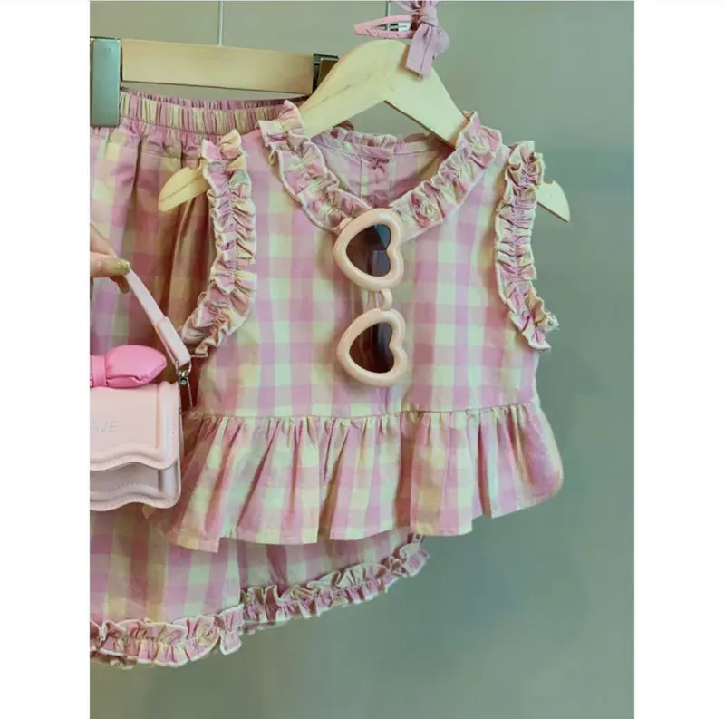 [5-18kg] A496-Set bộ CARO hồng NHIỀU CÚC  cho bé gái mặc  đi học, di chơi sang chảnh, dễ thương [XMGY] 0