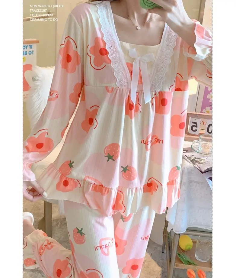 [MIS3134] Piyama Baju Tidur Wanita Set Motif Lengan Panjang Celana Panjang