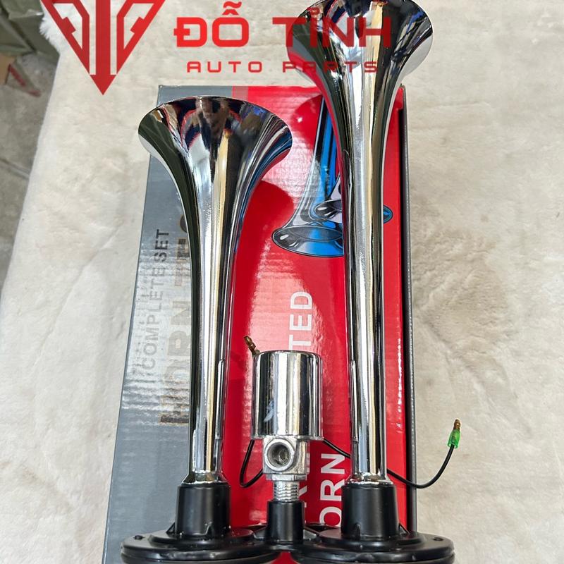 Còi hơi ô tô 2 loa mạ Crom. Kèn hơi xe tải, xe khách có bình hơi.