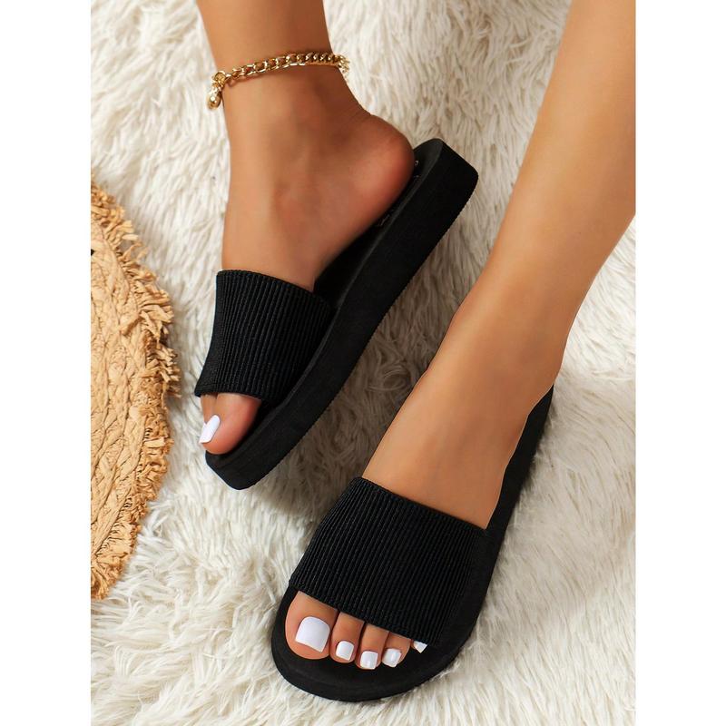 Elastic Band Casual Slippers For Women/men, Eva Plastic Beach Slides, Lightweight & Comfortable, Simple & Stylish Flat Open Toe Slippers Girl Walking Shoes Footwear Flipflop Tsinelas Creeper Black 4
