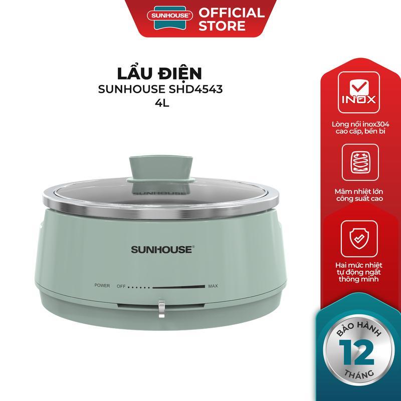 Lẩu điện 4L Sunhouse SHD4543 - 1300W, 2 mức nhiệt - Lòng nồi dày 0.4mm - Inox 304 cao cấp - Tự ngắt khi quá tải
