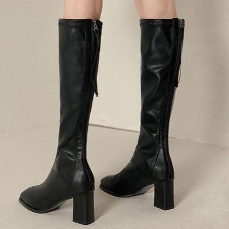 Boot Đùi Nữ Bốt nữ Cao Cổ Đầu Gối Da Mờ Cao Cấp Khóa Sau Dây Dài, Bốt nữ đùi da lì tới gối lót lông mịn khóa sau cao gót vuông thời trang du lịch công sở Hàn quốc