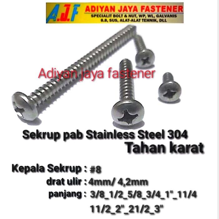 Jual Tapping Sekrup jp/ Sekrup pab Stainless 304/ kepala #8( panjang 3/ ...