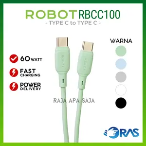 Kabel Charger Robot USB Tipe C to Type C 60 Watt 3A Power Delivery Quick Charge Fast Charging Casan Carger Tepsi Taepsi RBCC100