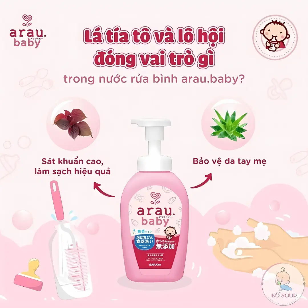 Nước rửa bình Arau Nhật Bản Chai 500ml/Túi 450ml