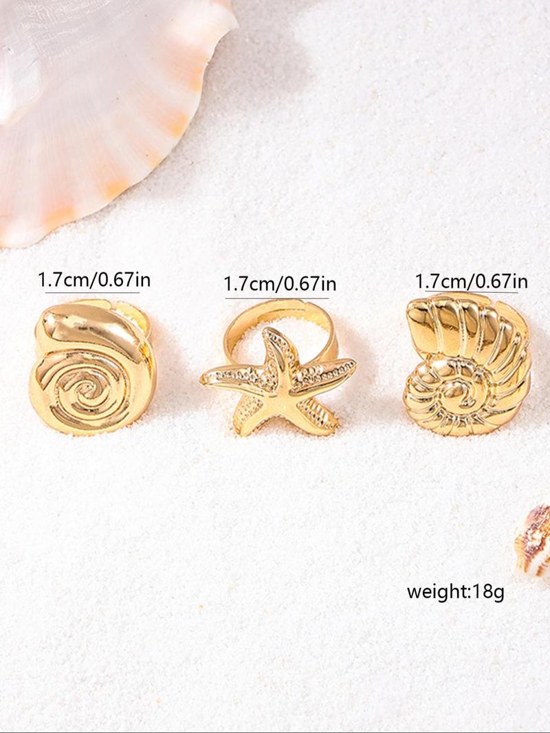 Product Introduction of Fashion Sea Life Design Ring, Fashionable Starfish & Shell Design Ring for Women & Girls, Casual Jewelry for Party, Daily Clothing Decor, Trendy Jewelry for Gift 1