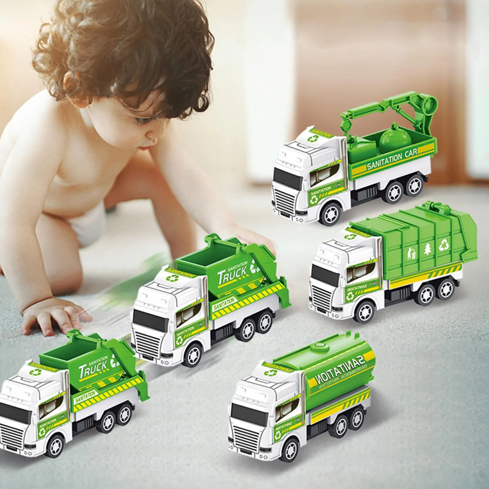 Xe Đồ Chơi Kéo Lùi Cho Trẻ Em, Bộ 4 Chiếc, Đồ Chơi Ô Tô Mini Kỹ Thuật Xe Vệ Sinh Thành Phố, Kéo Quân Sự, S2O7