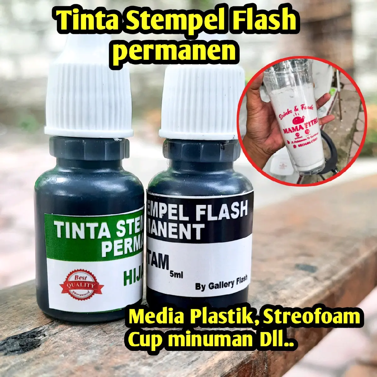 tinta stempel flash permanen 5 ml media plastik