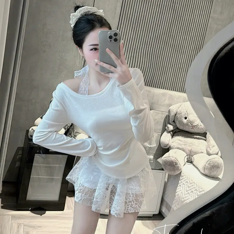 Set áo thun giây mix chân váy ren(3 món) 4
