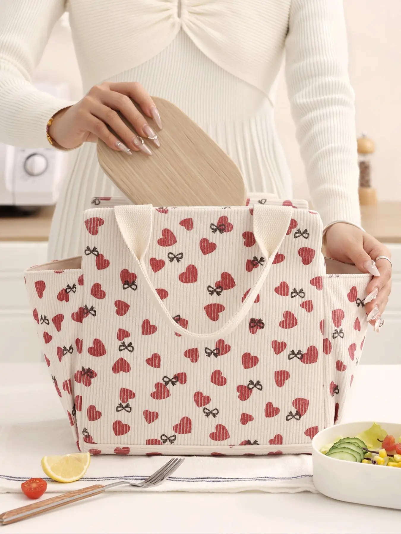 2024 New Style Large Capacity Lunch Bag, Floral Pattern Zipper Lunch Bag, Insulated Bag, Durable Handbag for Picnic, Kitchen Supplies